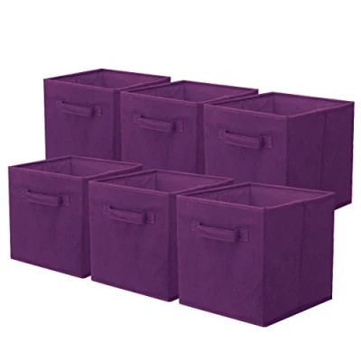 Image of PowerKing Fabric Storage Box, 6 Pieces Foldable Cube Box Organiser Shape Purple