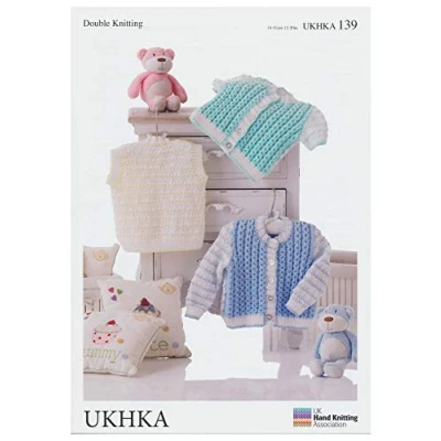 Image of UKHKA Double Knitting Pattern Baby Long &amp; Short Sleeved Cardigans Waistcoat 139