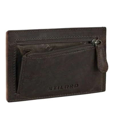 Image of STILORD &#039;Trevor&#039; Credit Card Holder Leather RFID Protector Mini Wallet for Men and Women in Black Gift Box, Colour:Dark Brown