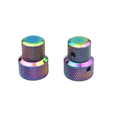 Image of Guyker 2Pcs Concentric Stacked Knobs, Dual Knurled Control High Grade Dome Volume Tone Knob Replacement for Electric Guitar or Precision Bass CNC Machined (Rainbow Chameleon)