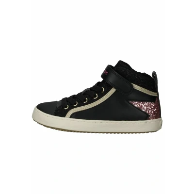 Image of Geox Kalispera GIRL Hightop trainers Black dk/pink for kids, Size: 7K, Imitation leather/ textile