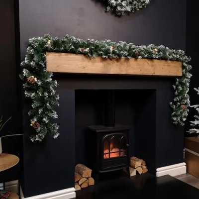 Image of Samuel ALEXANDER 270cm (9ft) Luxury Christmas Green Garland Decoration Snow Tips With White Berries &amp; Cones