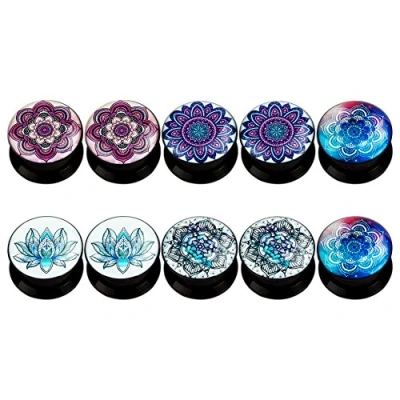 Image of KUBOOZ(5 Pairs Lotus Acrylic Ear Plugs Tunnels Gauges Stretcher Piercings