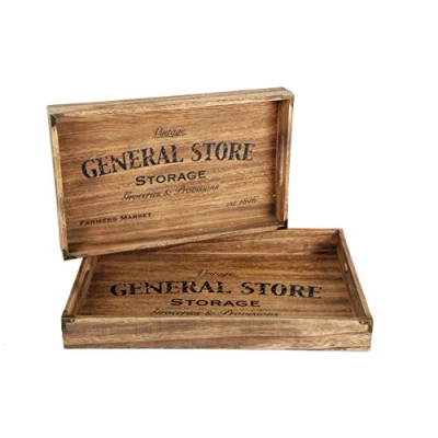 Image of General Store Vintage Retro Wooden Serving Storage Tray (Set of 2 Sizes)