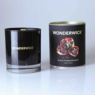Image of Wonderwick Noir Glass Candle Black Pomegranate Scented, Up to 45 Hours Burn Time