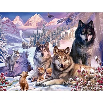 Image of 5d Diamond Painting Square Paint by Numbers for Adults Large Embroidery Mosaic Cross Stitch Full Crystal Rhinestone Kids DIY Art Home Wall Decor Wolf,80x100cm/32x40in