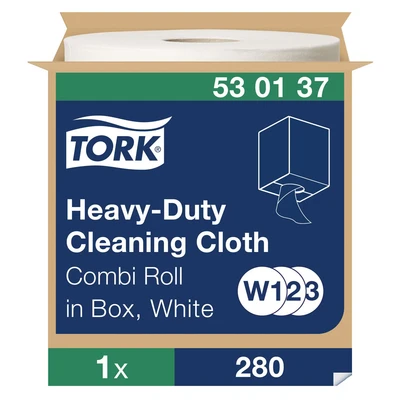 Image of Tork Heavy Duty Cleaning Cloth White W1/2/3, Repeated Use, 1 x 280 Cloths, 530137
