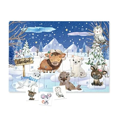 Image of Papierdrachen Advent Calendar with Children&#039;s Tattoos for Sticking, from Germany Winter Animals and Other Child Friendly Designs Christmas Children Vegan A