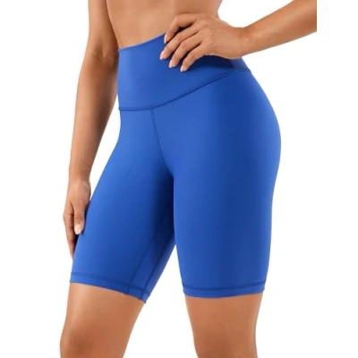 Image of CRZ Yoga Women&#039;s Naked Feeling Gym Shorts 8&#039;&#039; High Waisted Cycling Leggings Workout Running Spandex Pants Waves Blue 16