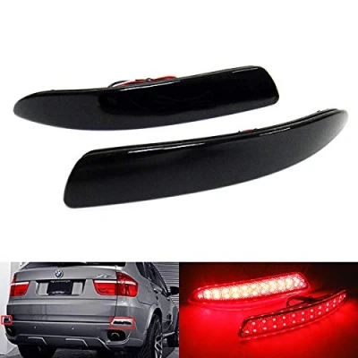 Image of 2x Black Smoked Lens Rear Bumper Reflector LED Fog Tail Stop Brake Light DRL For 2006 10 X5 E70 2009 13 M