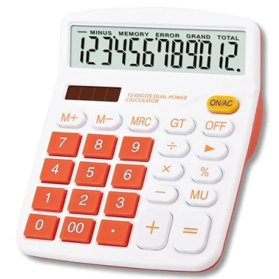 Image of Meichoon Large Calculator Orange, Office Solar Dual Power Financial Dedicated 12 Digit Display Standard Function Desktop Business Multifunctional KA08