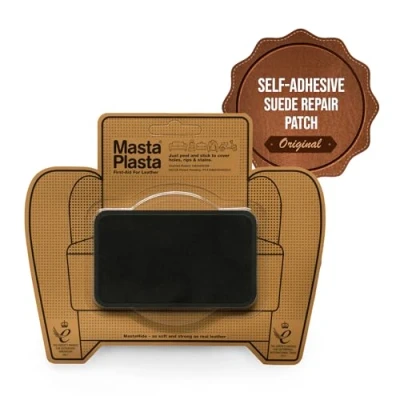Image of MastaPlasta Instant Self Adhesive Premium Suede and Velvet Repair Patch Black 10cm x 6cm (4in 2.4in). Upholstery Quality Patches for Seating, Car Interiors, Bags, Jackets &amp; More