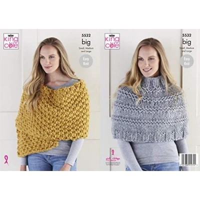 Image of King Cole 5532 Knitting Pattern Womens Poncho and Wrap in Big Value
