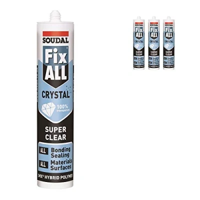 Image of Pack of 3 Soudal Fix All Crystal Clear 100% Transparent Neutral Silicone Sealant Adhesive