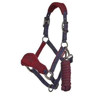 Image of LeMieux Vogue Fleece Headcollar with Lead Rope in Burgundy Extra Padding, Adjustable at Curb and Poll Strap Full