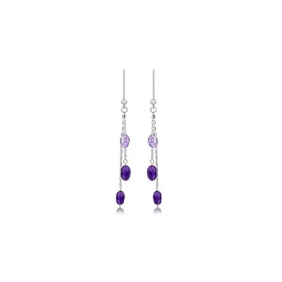 Image of Tuscany Silver Women&#039;s Sterling 3 Chain and Amethyst Bead Drop Earrings