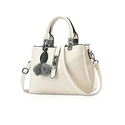 Image of NICOLE &amp; DORIS 2025 New Handbags for Women Fashion Ladies Shoulder Bags Designer Top Handle Bag with Pompom Purple White