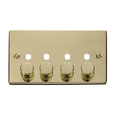 Image of Click Deco 4 Gang Unfurnished Dimmer Plate and Knob (1600W Max) Polished Brass