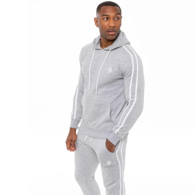 Image of Enzo EZOHD584T Mens Fleece Hoodie Casual Gym Pullover Striped Hoody Top Logo Sweatshirt Hooded Jacket Size S XXL (Grey, XL, x_l)