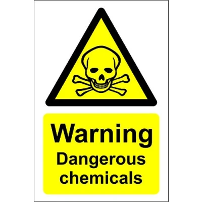 Image of Warning Dangerous chemicals safety signs Self adhesive sticker 150mm x 100mm