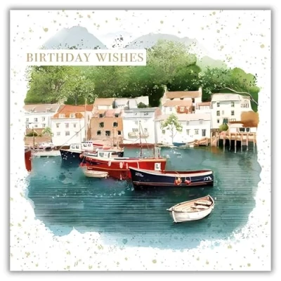 Image of Male Birthday Card for Him General Men Special Finish Artistic Harbour and Boat Design Made in the UK Eco Friendly