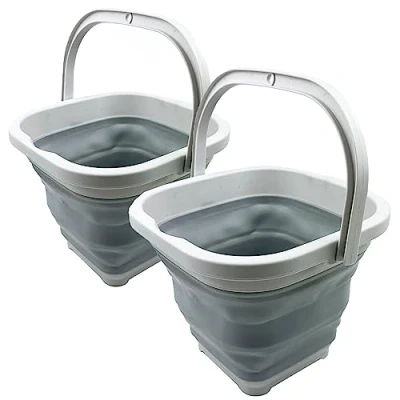 Image of SAMMART 5L Square Collapsible Plastic Bucket Foldable Tub Portable Fishing Water Pail Space Saving Outdoor Waterpot (Grey (Set of 2))