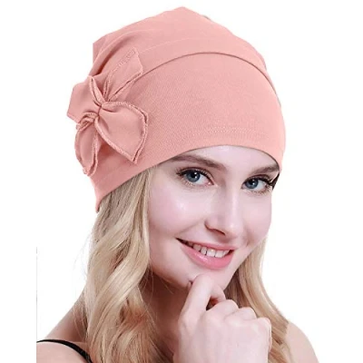 Image of osvyo Cotton Chemo Turbans Headwear Beanie Hat Cap for Women Cancer Patient Hairloss Light Pink