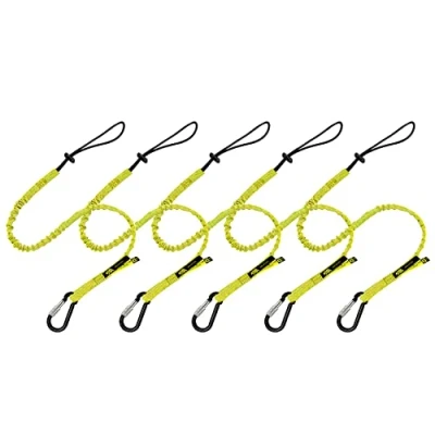 Image of BearTOOLS Tool Lanyard with Buckle Strap Clip Bungee Cord Heavy Duty Screw Locking Carabiner Fall Protection Adjustable Loop End Tough Tether Construction 5 Pack (Yellow 0925YS)