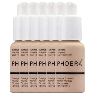Image of Glamza Phoera Foundation Full Coverage Makeup Set 24hr Long Lasting Oil Control Soft Smooth Matte Flawless Concealer Cream Inc x6 30ml &amp; Silicone Blender Sponge (102 Nude)