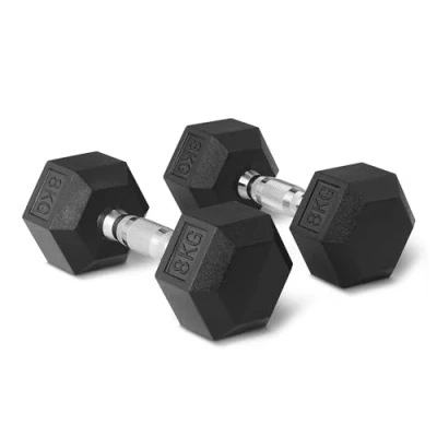 Image of Amazon Basics Rubber Encased Hex Dumbbell Weights Set, 8 kg, Black