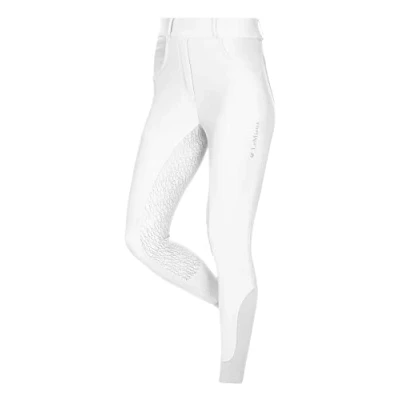 Image of LeMieux Demi Pull On Breggings with Full Seat Grip in White 4 Way Stretch Fabric Woman&#039;s Horse Riding Breeches Side Pockets &amp; Belt Loops UK