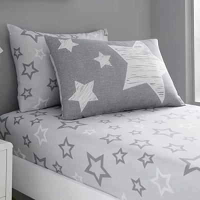 Image of GC GAVENO CAVAILIA Kids Fitted Sheet Single Bed, Reversible Printed Bed Sheets, Warm With Pillowcase, Grey