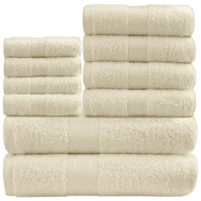 Image of GC GAVENO CAVAILIA 10 Piece Towel Bale Set Quick Drying Cotton Highly Absorbent 450 GSM Cream Towels Bathroom 4x Face Hand 2x Bath