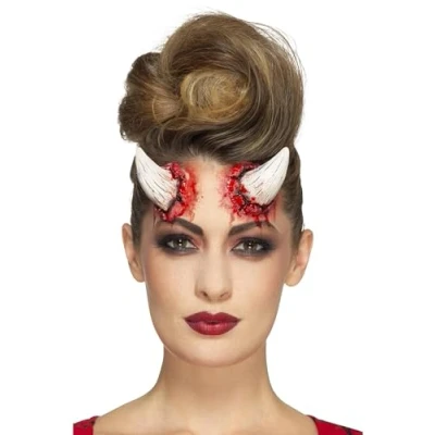 Image of Smiffys Make Up FX, Latex Devil Horn Prosthetics, with Adhesive, Cosmetics and Disguises Fancy Dress, Dress &amp; Disguises.
