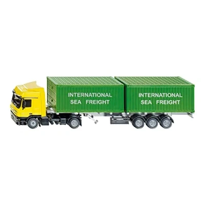 Image of siku 3921, Lorry with Container, 1:50, Metal/Plastic, Yellow/Green, Incl. 2 Adjustable trailer length