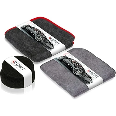 Image of Glart 44TPP6 3 piece Car Polishing Kit: Microfibre Cloth, Sponge, Drying towel. Instead of Machine, Anthracite/Black