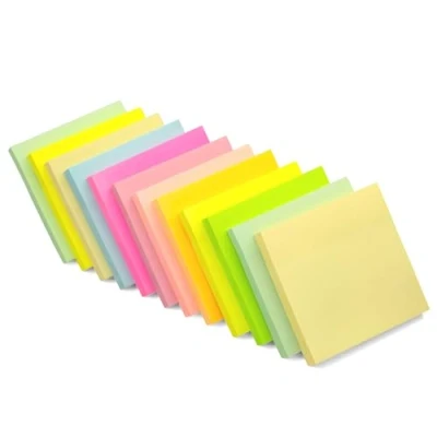 Image of 1200 Coloured Sticky Notes 76 x 76mm (3&quot; 3&quot;) Removable Memo Pads for Home, School, Office Supplies Set of 12 Pads(100 Sheets Each) Stationery