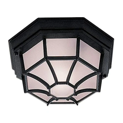 Image of LIGHTS4LIVING Traditional Style Black LED Outdoor Security IP54 Rated Flush Porch Ceiling Lantern Light with Glass Diffuser Lamp 6.2W 806 LUMENS Included