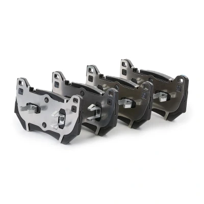 Image of 80A698151B, 80A698151F Brake pad set BREMBO P 85 181 prepared for wear indicator with anti squeak plate, piston clip without accessories AUDI: Q5