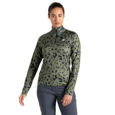 Image of Dare2B Womens Divulge Lightweight Core Stretch Midlayer Undershirt, Olivine Green Dash Print, 8 EU
