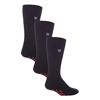 Image of HEAT HOLDERS 3 Pair Multipack Mens Slipper Socks with Grips for Winter Thick Indoor Non Slip Thermal (6 11, Black/Red)