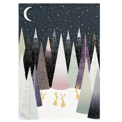 Image of Sara Miller Frosted Pines Collection Tea Towel Rabbits