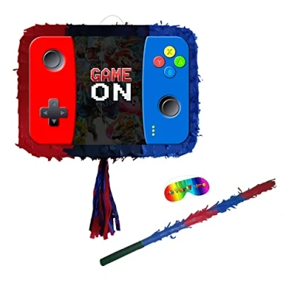 Image of Games Console Pinata with stick and blindfold