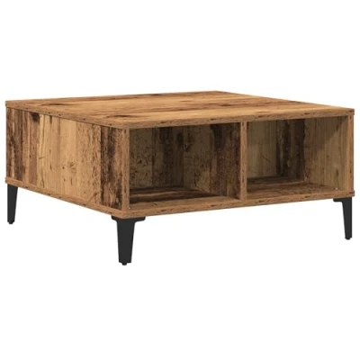 Image of vidaXL Rustic Wood Coffee Table Square Design 100x100 cm Reclaimed Centerpiece for Living Room Storage Shelves Indoor Use