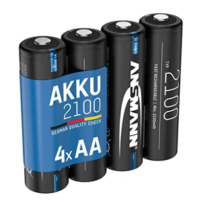 Image of ANSMANN battery AA 2100mAh NiMH 1.2V batteries rechargeable with low self discharge ideal for wireless mouse/keyboard, alarm clock/clock, toys, solar lamps, LED decoration (4 pieces)