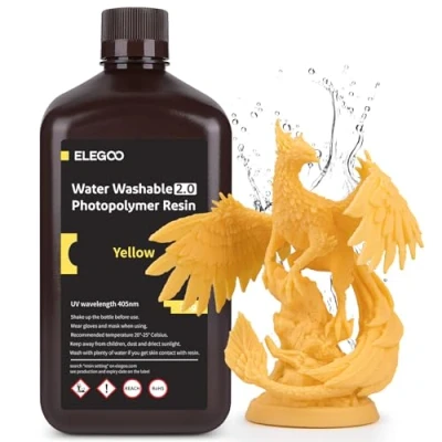 Image of ELEGOO Upgraded Water Washable 3D Printer Resin 2.0, 405nm UV Curing with Lower Shrinkage and Higher Precision for LCD Printing Yellow 2KG