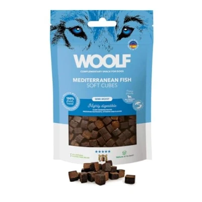 Image of Woolf Mediterranean Fish Soft Cubes Dog Treats 100g, Single Packet