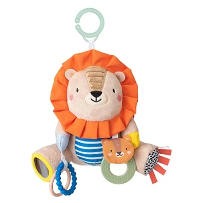 Image of Taf Toys Harry The Lion Activity Toy. Cuddly Plush Sensory Stuffed Fits to Cots, Pram, Pushchair and Car Seat with Rattle Baby Safe Mirror, Multicolor, 12805