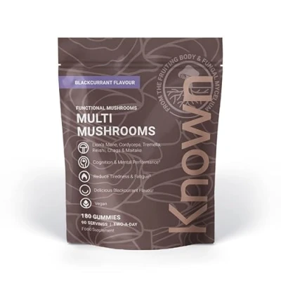 Image of Known Tasty Multi Mushrooms Gummies Lion’s Mane, Cordyceps Immunity &amp; Energy Natural Blackcurrant Flavour 180 Vegan Gummies, 3 Month Supply