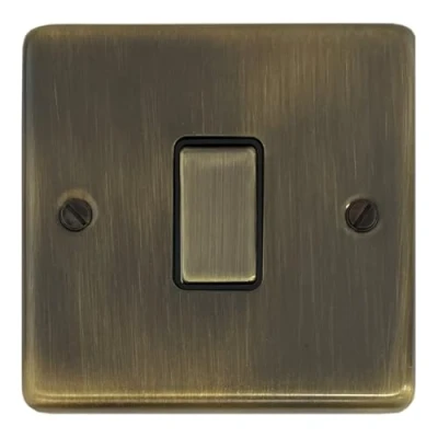 Image of Antique Brass Light Switch G&amp;H Brassware CAB301 2 Way One Gang Metal Rocker and Black Inserts